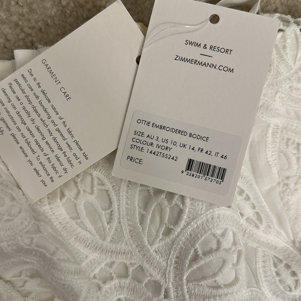 New Zimmermann Ottie Embroidered Bodice in Ivory crop tank top - Picture 4 of 5